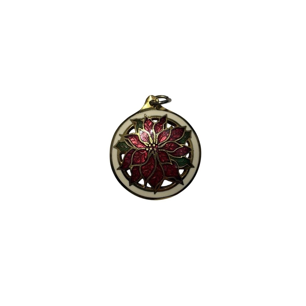 Vintage Hallmark Gold Tone Cloisonne Enamel Poinsettia Flower‎  Pendant